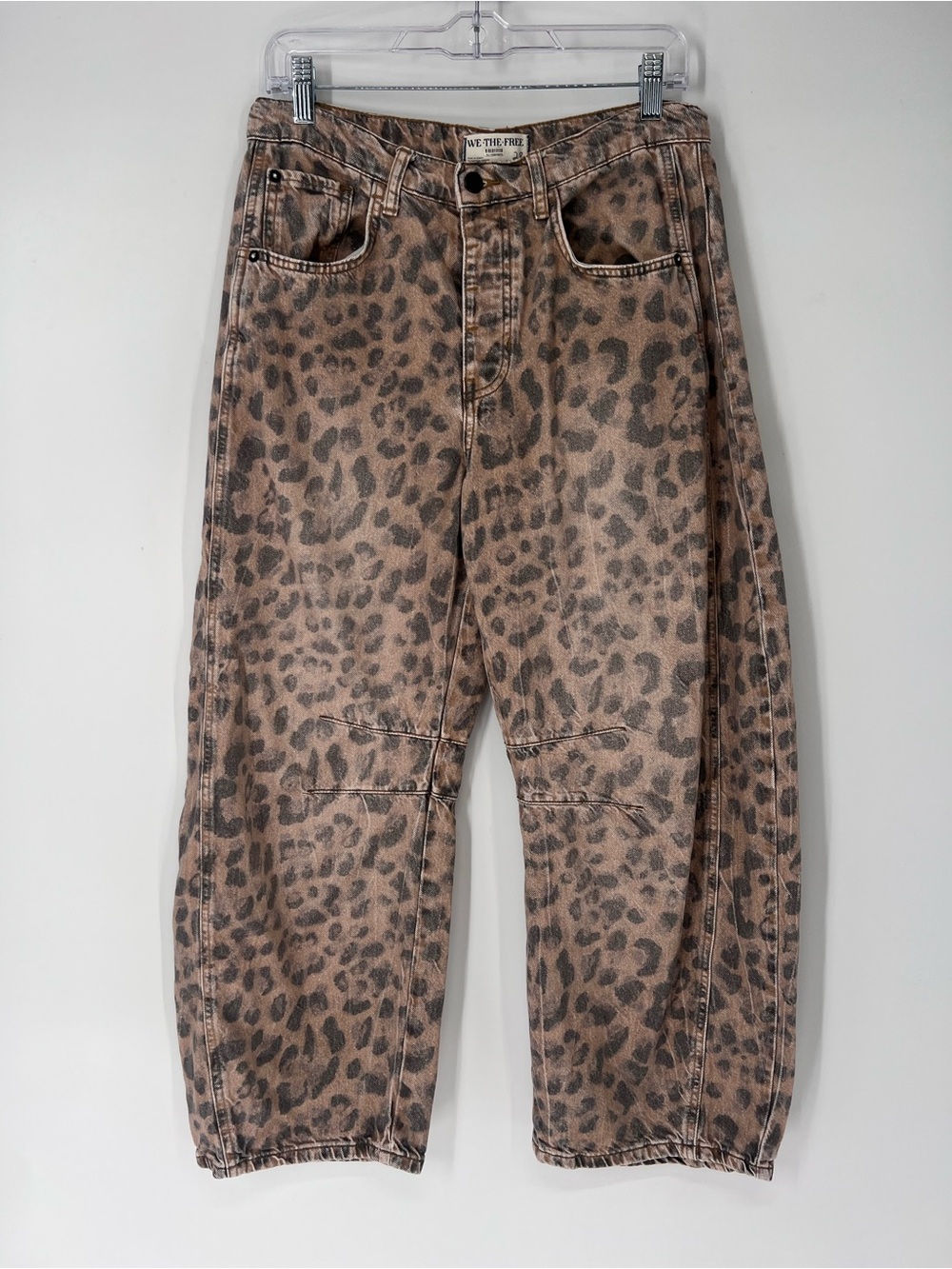 We The Free Leopard Animal Print Western Bohemian Barrel Wide Leg Jeans 28